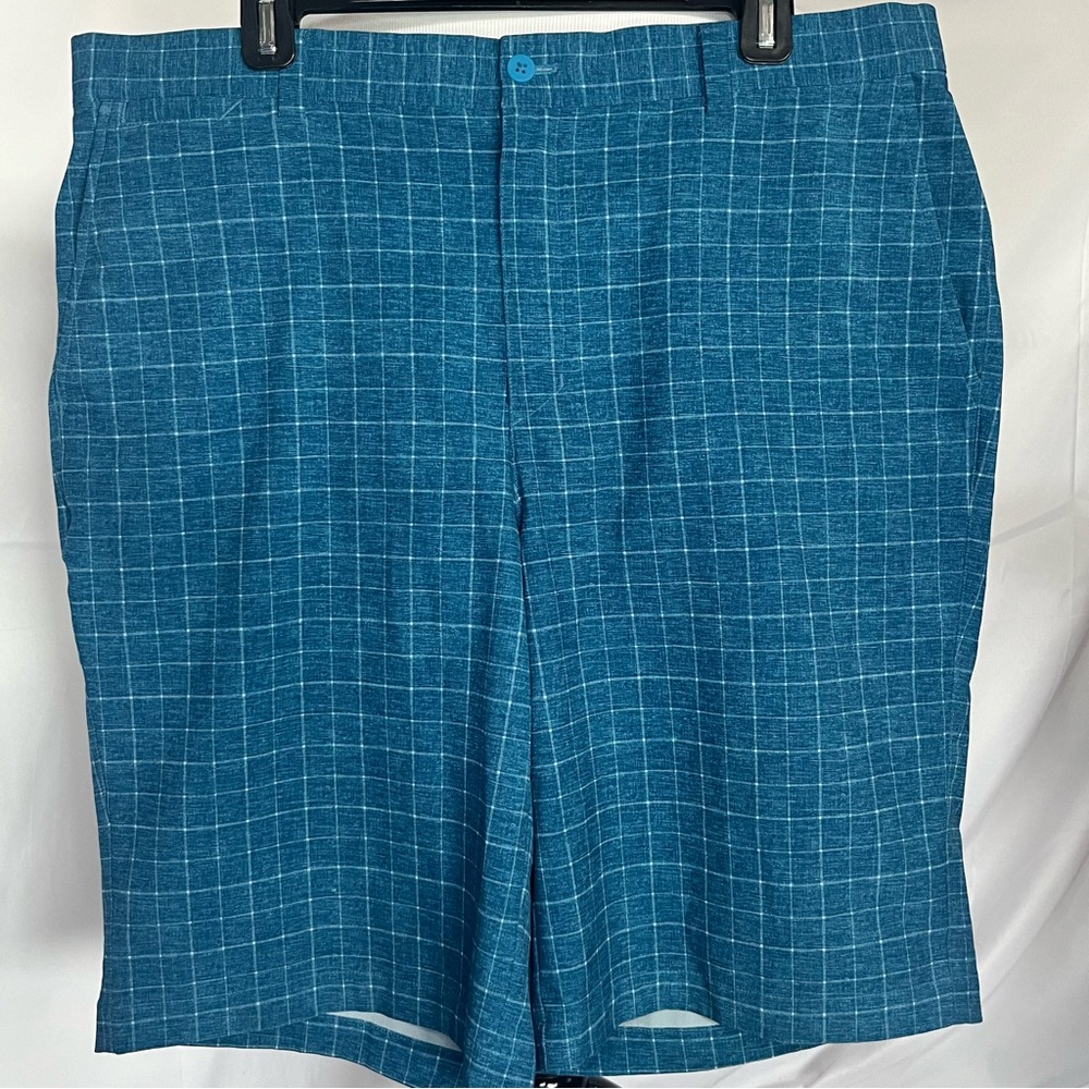 Nike Golf Men’s Flat Front Shorts Blue Teal w/White Windowpane Pattern Size‎ 36